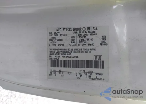 1999 Ford F-150 Lariat/Work Series/Xl/Xlt from USA, damaged, VIN 1FTRF17W2XKB69036